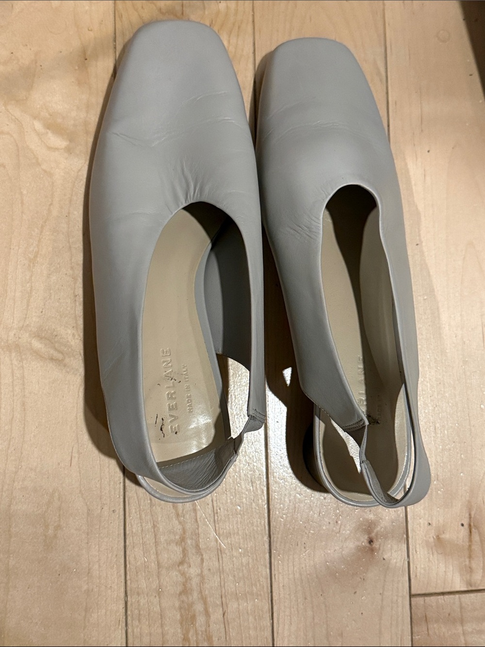 Everlane Light Gray Leather Slingback Flats